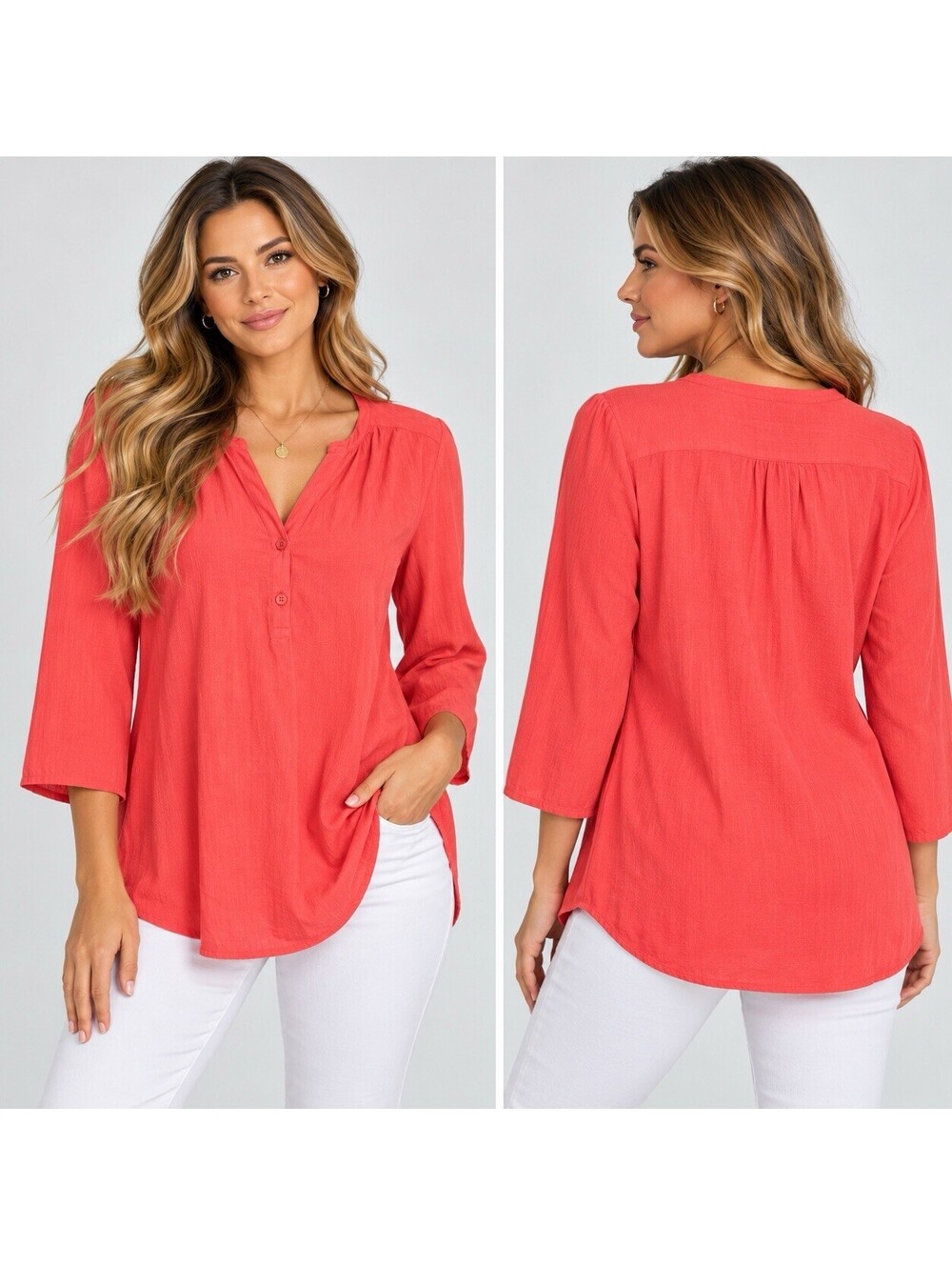 Next Made With Love Coral Tunic Blouse Women’s 14 Textured Boho Coastal Top